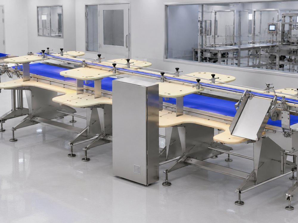 Dual-lane sanitary conveyor line